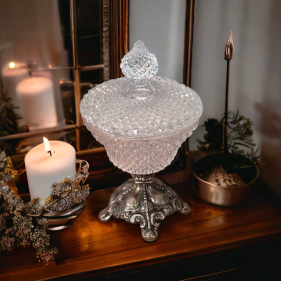 Vintage Diamond Point Glass Compote - Picture 4 of 15